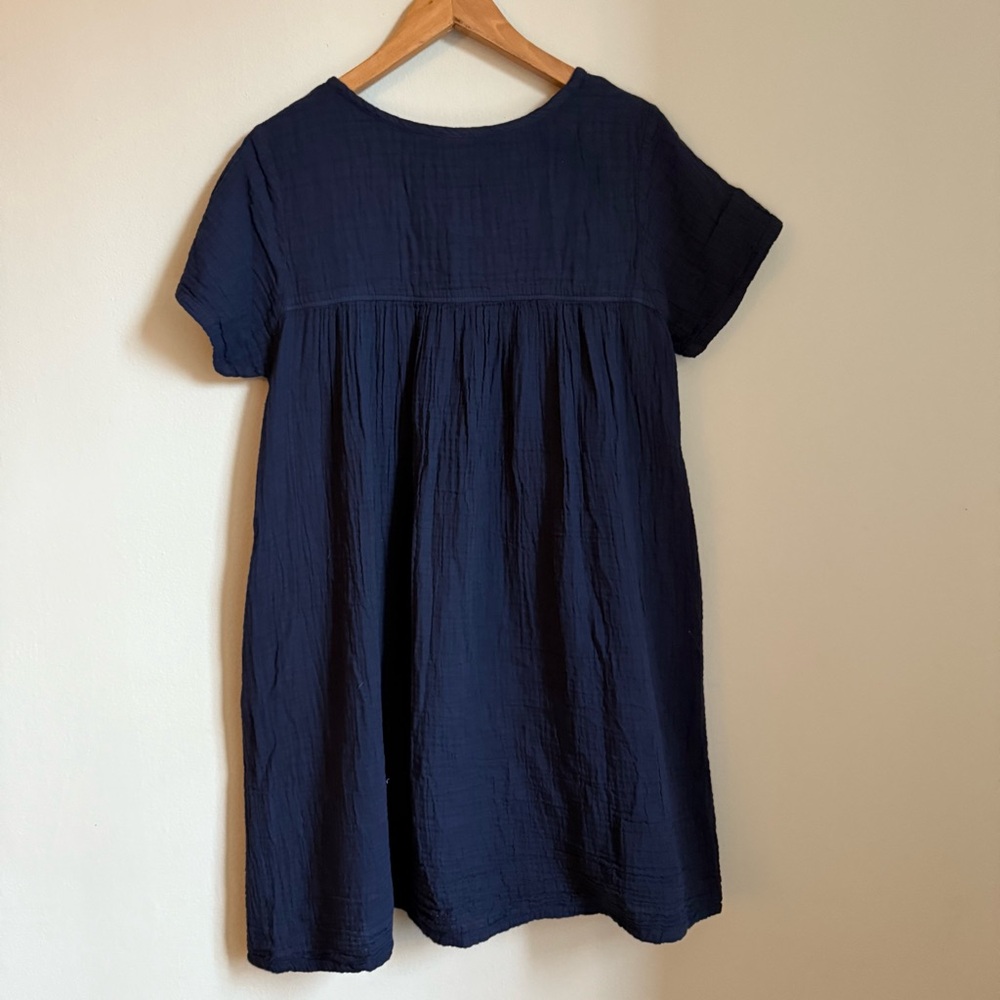 Shannon Passero Navy Textured 100% Cotton Dress XS Crinkle Gauze Casual New